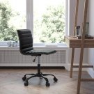 Low Back Armless Black Ribbed Swivel Task Office Chair Black Frame
