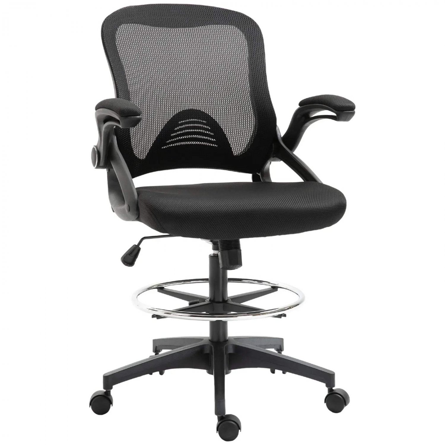 Mesh Drafting Chair, Tall Office Chair with Lumbar Support, Flip-Up Armrests, Fo