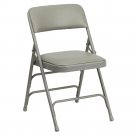 HERCULES Series Curved Triple Braced Gray Vinyl Metal Folding Chair