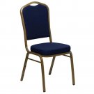 Navy Blue Patterned Fabric Crown Back Chair - HERCULES Gold Frame