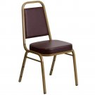 Elegant Brown Vinyl Trapezoidal Back Banquet Chair Gold Frame