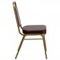Elegant Brown Vinyl Trapezoidal Back Banquet Chair Gold Frame