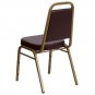 Elegant Brown Vinyl Trapezoidal Back Banquet Chair Gold Frame