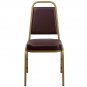 Elegant Brown Vinyl Trapezoidal Back Banquet Chair Gold Frame