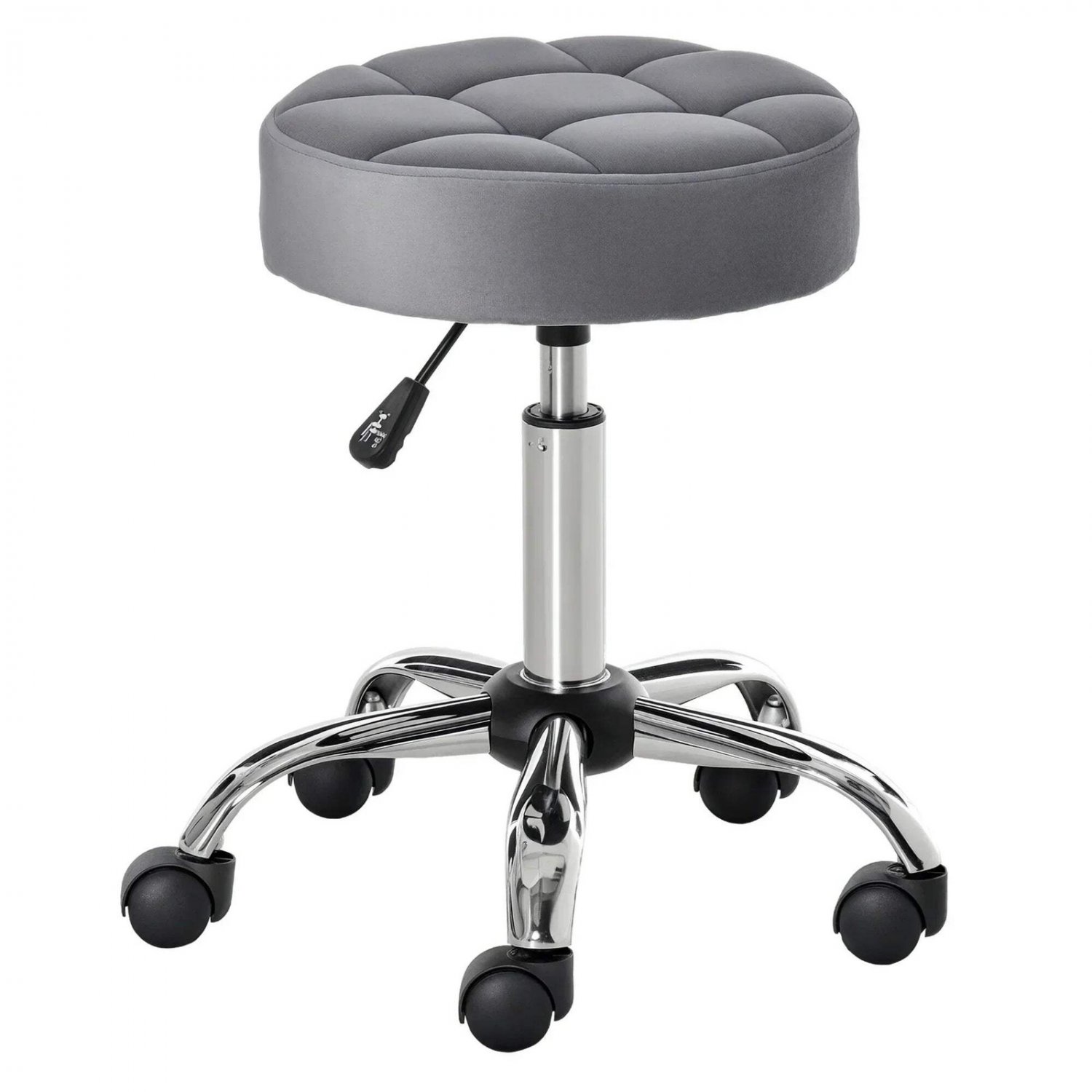 Office Chair Round Rolling Stool Height Adjustable Lift Grey Polyester