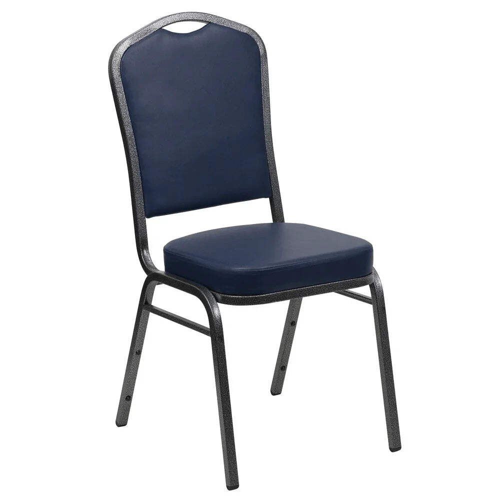 Navy Vinyl HERCULES Crown Back Stacking Banquet Chair Silver Frame