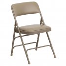 HERCULES Series Curved Triple Braced Beige Vinyl Folding Chair
