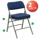 2 Pack HERCULES Series Premium Curved Folding Chairs Navy Fabric