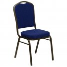 Elegant Navy Blue Crown Back Stacking Banquet Chair with Gold Vein Frame