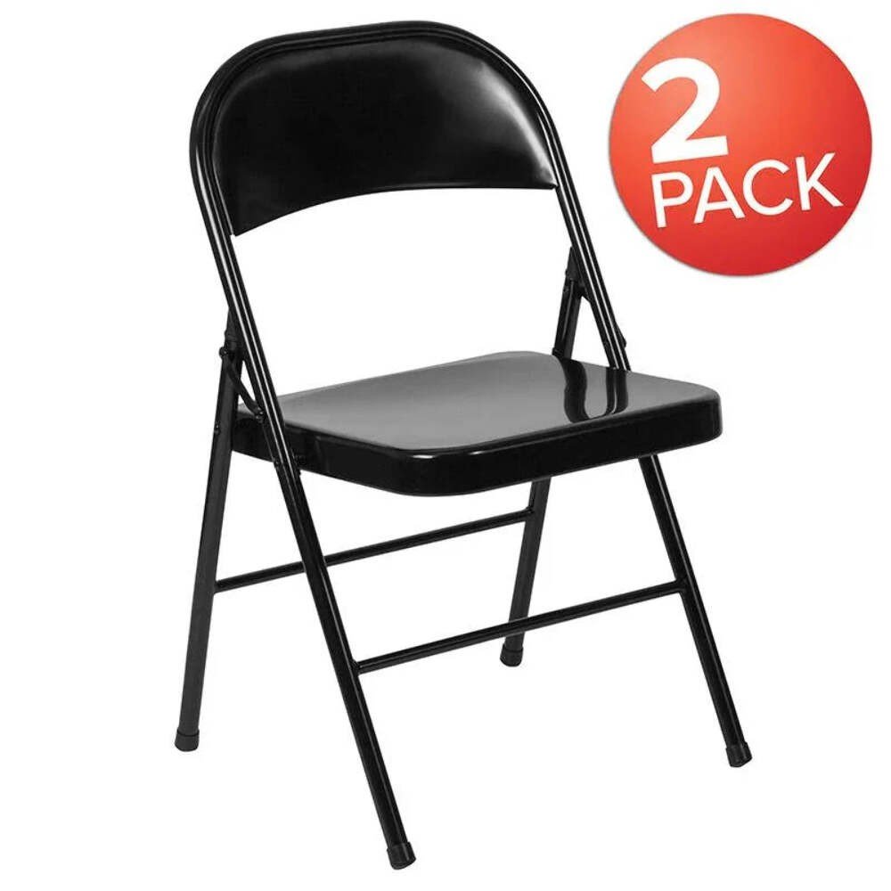 2 Pack Double Braced Black Metal Folding Chair for Events and Home