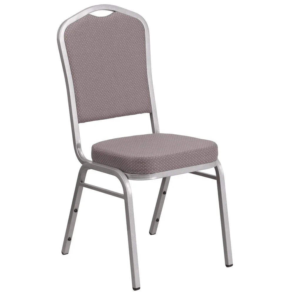 Crown Back Stacking Banquet Chair in Gray Dot Fabric Silver Frame