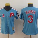 Baseball Team Uniform #3 Bryce Harper s Blue Cooperstown Cool Player ladys Sh