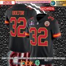 wo Football KC Chiefs Uniform #32 Nick Bolton s Black 2024 Super Bowl LVIII lady