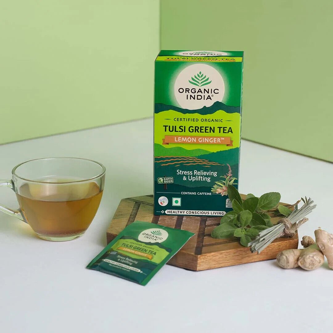 Organic India Tulsi Green Tea Lemon Ginger 25 Infusion Bag