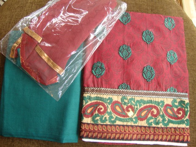 T2028: Cotton Suit with thread work and matching chiffon dupatta