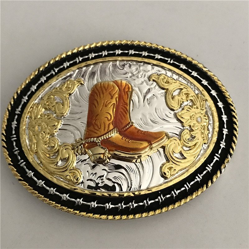 1 Pcs 3D Lace Gold Boots Western Cowboy Metal Belt Buckle