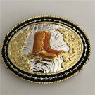 1 Pcs 3D Lace Gold Boots Western Cowboy Metal Belt Buckle