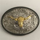 1 Pcs Silver Pattern Golden Bull Head Cowboy Western Metal Belt Buckle 1 Pcs Silver Pattern Golden Bull Head Cowboy Western Metal Belt Buckle