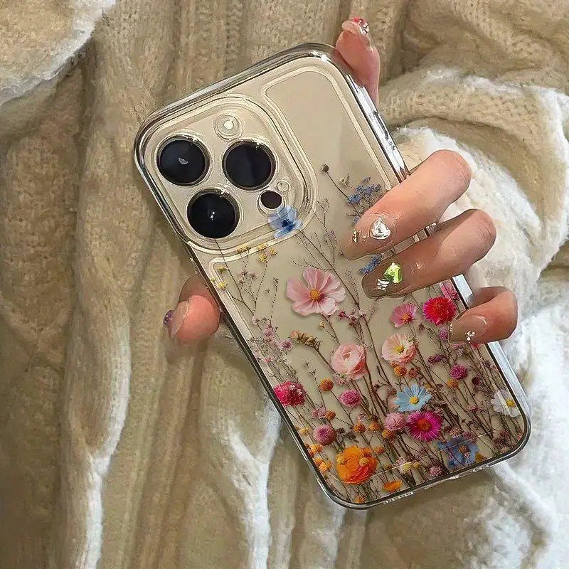 Pink Flower Vine Transparent Space Mobile Phone Case Suitable for iPhone