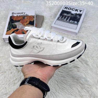 220Company level CHANEL 25A calf leather round toe lace up low cut casual shoes for da