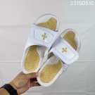 ninety-five Hydro 12 slippers, made of white synthetic leather and gold Flyman log_3899