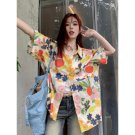 Printed Shirts Tops Summer Short Sleeve Floral Loose Top Cardigan for Women