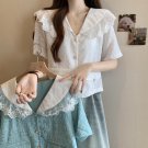 Summer short-sleeve lace blouse with a doll collar, plus-size women's shirt