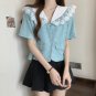 Summer short-sleeve lace blouse with a doll collar, plus-size women's shirt