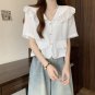 Summer short-sleeve lace blouse with a doll collar, plus-size women's shirt