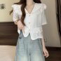 Summer short-sleeve lace blouse with a doll collar, plus-size women's shirt