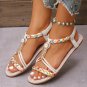 Women's Braided Beaded Sandals, Elastic Ankle Strap Slip
