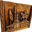Hand Carved Wood Folk Art Tirana Albania King Horse Castle Picture 15"x12" Signe