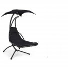 Black Single Person Sturdy Modern Chaise Lounger Hammock Chair Porch Swing