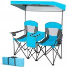 Light Blue 2-Piece Folding Canopy Chair Set with Cup Holder