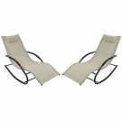 Set of 2 Beige Rocking Chaise Lounger Patio Lounge Chair with Pillow