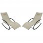 Set of 2 Beige Rocking Chaise Lounger Patio Lounge Chair with Pillow