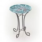 Teal Green Blue White Mosaic Glass Birdbath Bowl with Black Metal Stand