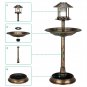 Outdoor Garden Birdbath in Bronze Finish with Solar Light