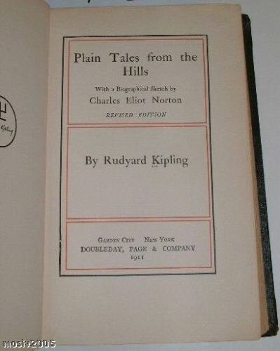 b112 PLAN TALES FROM THE HILLS by Rudyard Kipling 1911