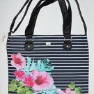 N306 New Women's Handbag AEROPOSTALE Logo Floral Striped Tote (Black)