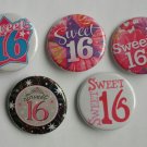 Lot of 5 1.25" Fridge Magnet Buttons Sweet 16 party set (Approx. 32mm)