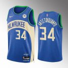 &  Bucks #34 Giannis Antetokounmpo City Basketball  Blue 2024