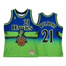 Mens Atlanta Hawks #21 Dominique Wilkins Blue Green Retro Hardod Classics