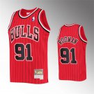 Mens Chicago Bulls #91 Dennis Rodman Red Pinstripe Mitchell & Ness Hardod Classics