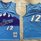 Mitchell Ness Jazz #12 John Stockton Basketball  Blue Throwback