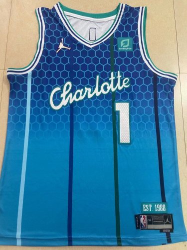 75th Anniversary Hornets No.1 Blue Transfer Jordan jersey