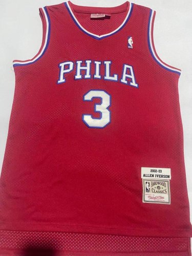 76ers No. 3 Red Iverson Retro Jersey