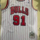 Bulls No. 91 white striped retro jersey
