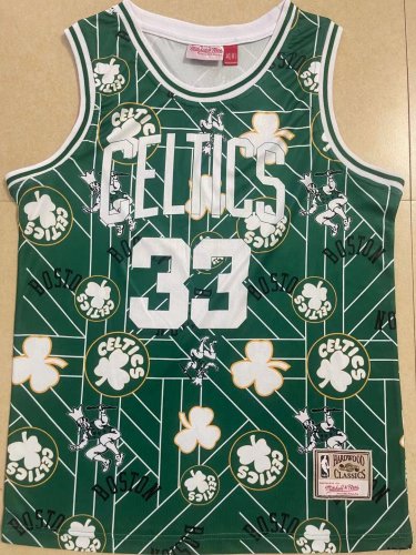 Celtics No. 33 green printed retro jersey