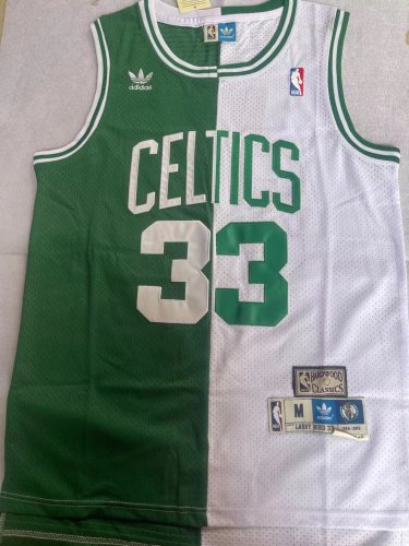 Celtics No. 33 white green patchwork clover jersey